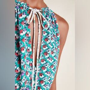 Corey Lynn Calter Teal and Red Patterned Halter Top